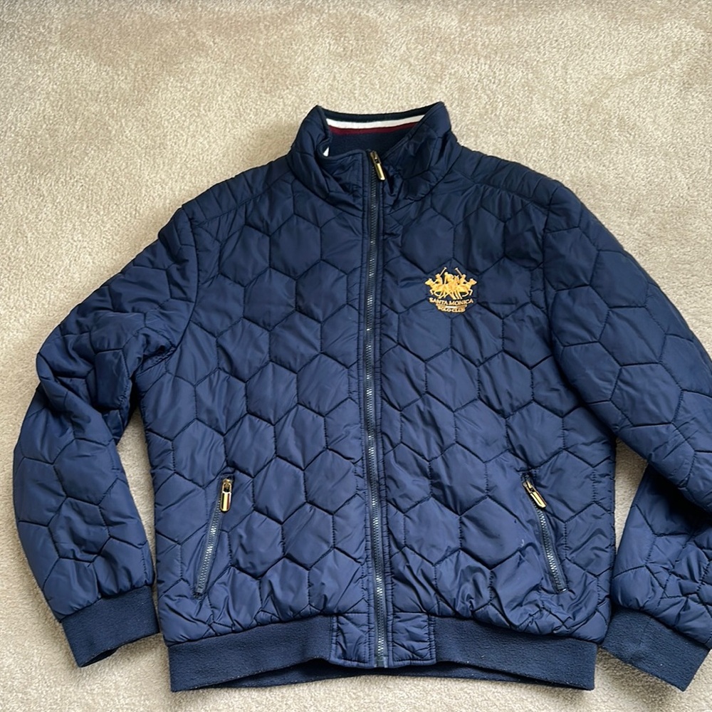 Navy Quilted Jacket with Gold Accents